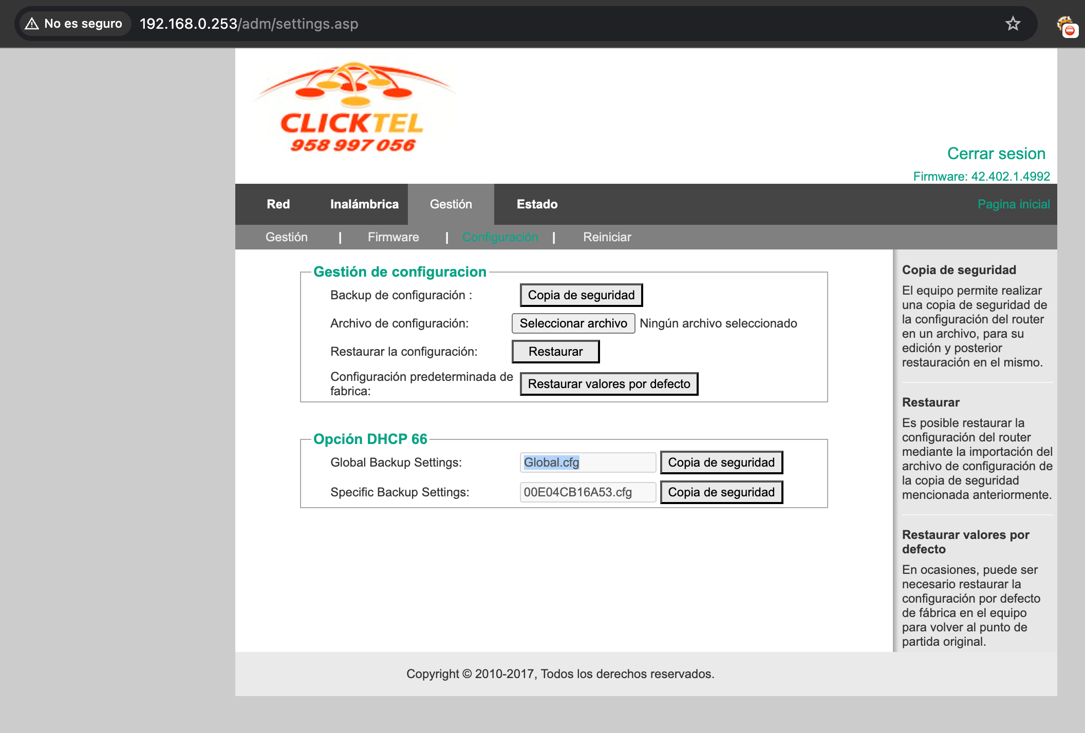 Interface showing backup option