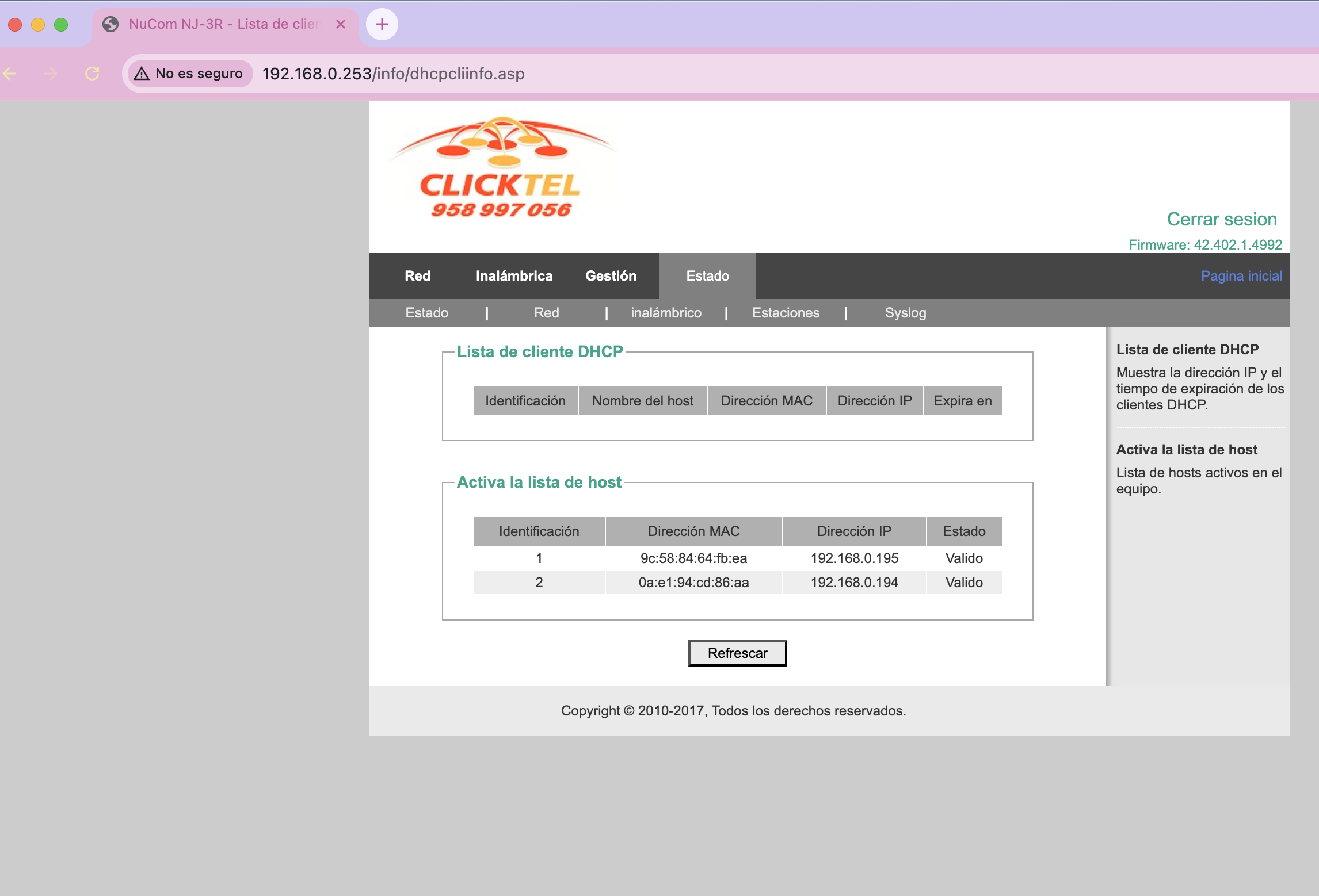 DHCP list showing two devices with different MACs
