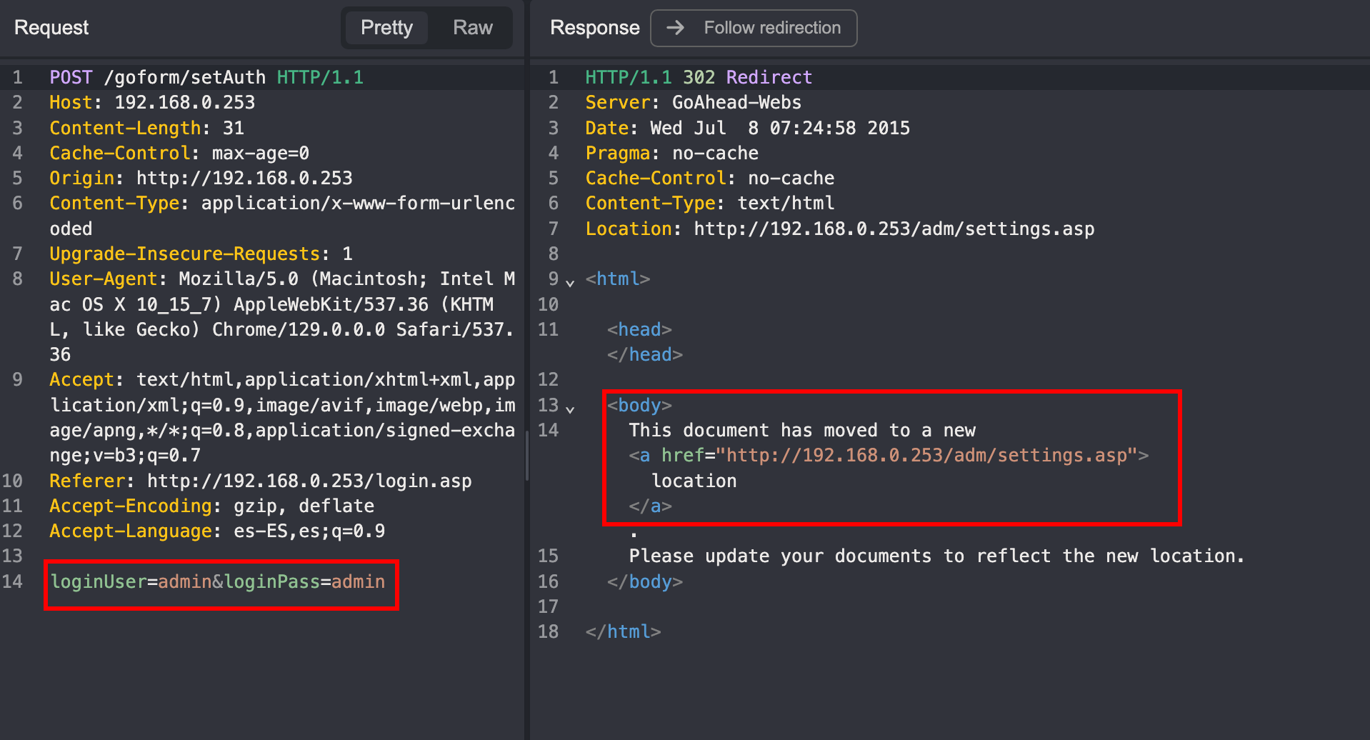 Login with default credentials