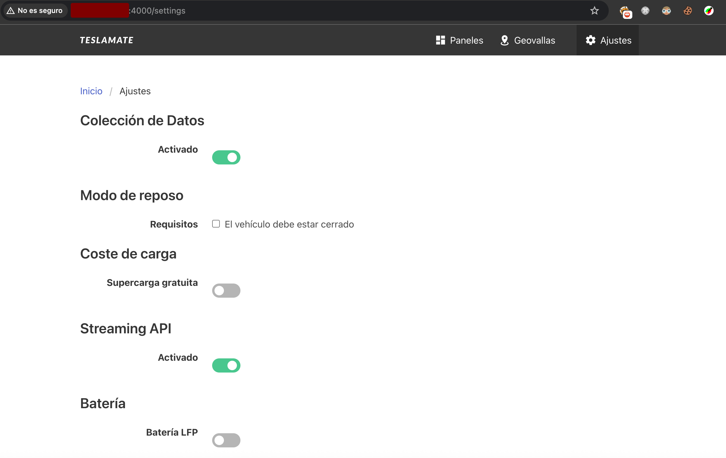 Configuraciones de Teslamate